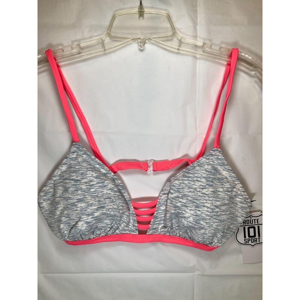 Route 101 Sport Bikini Top Pink White Blue Coral Strappy Lightly Padded Large